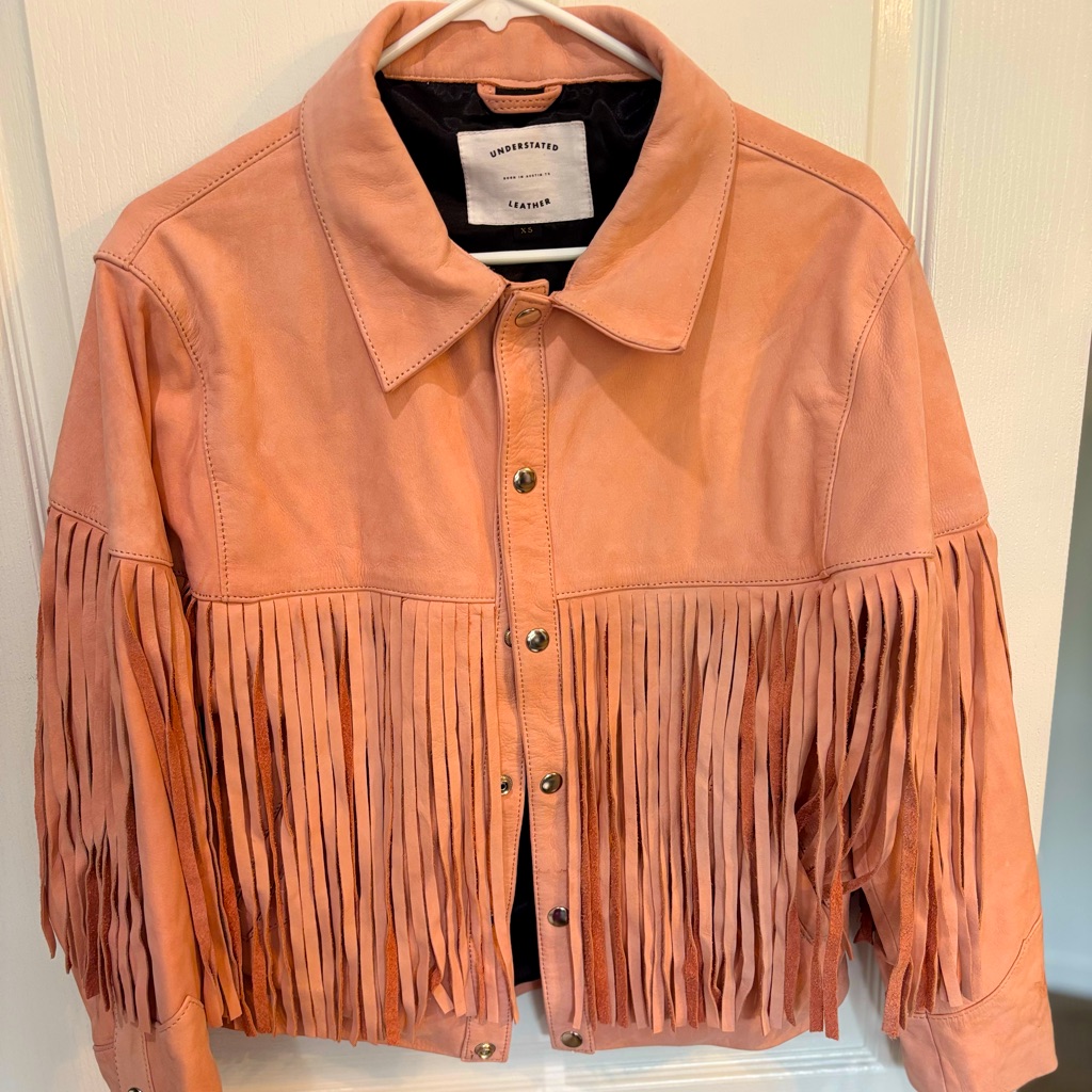 Understated Leather Pink Leather Jacket With Thick Fringe Size Xs Nwot